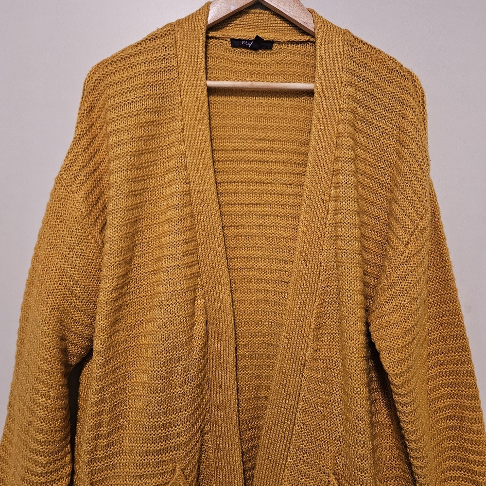 Olivia Sky Mustard Yellow Open-Front Chunky Knit Cardigan